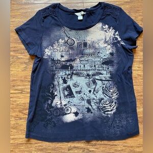 Christopher & Banks Navy Graphic Short Sleeve Tee